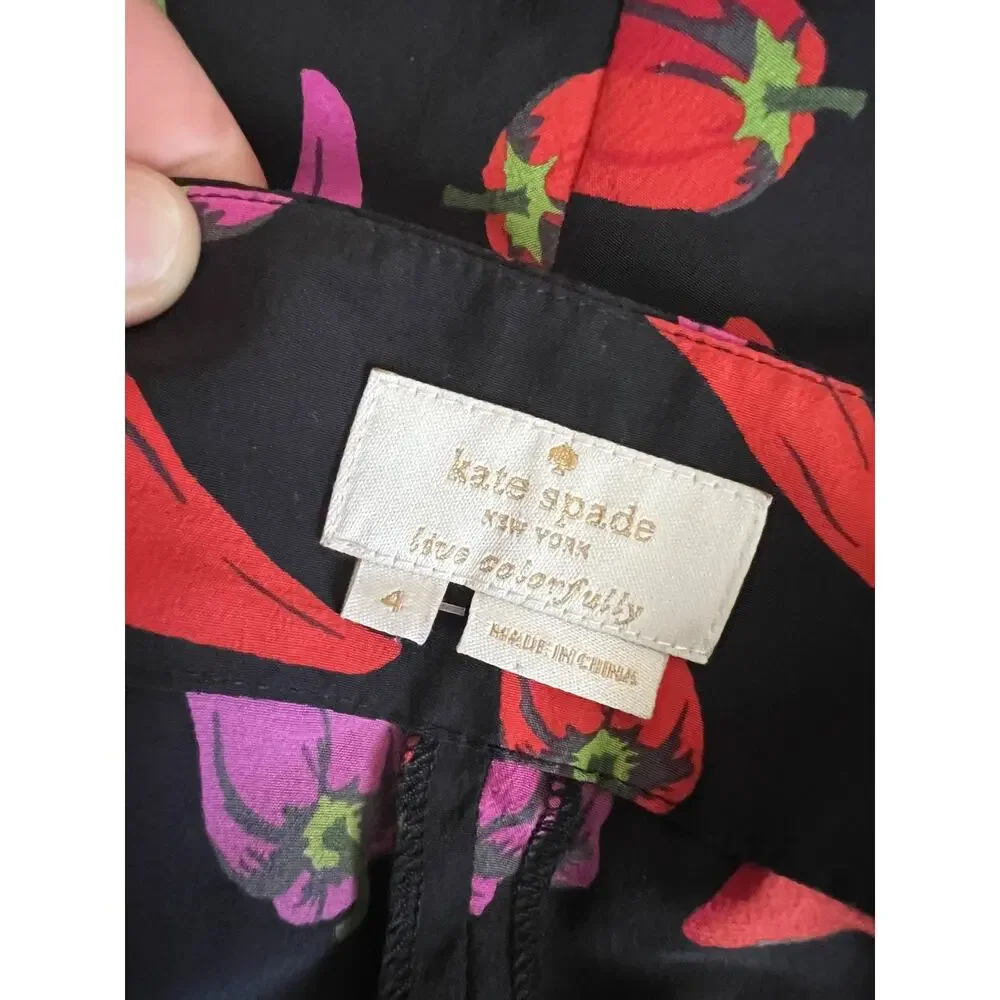 Kate Spade Hot Pepper Print High-Waist Shorts Black Size 4